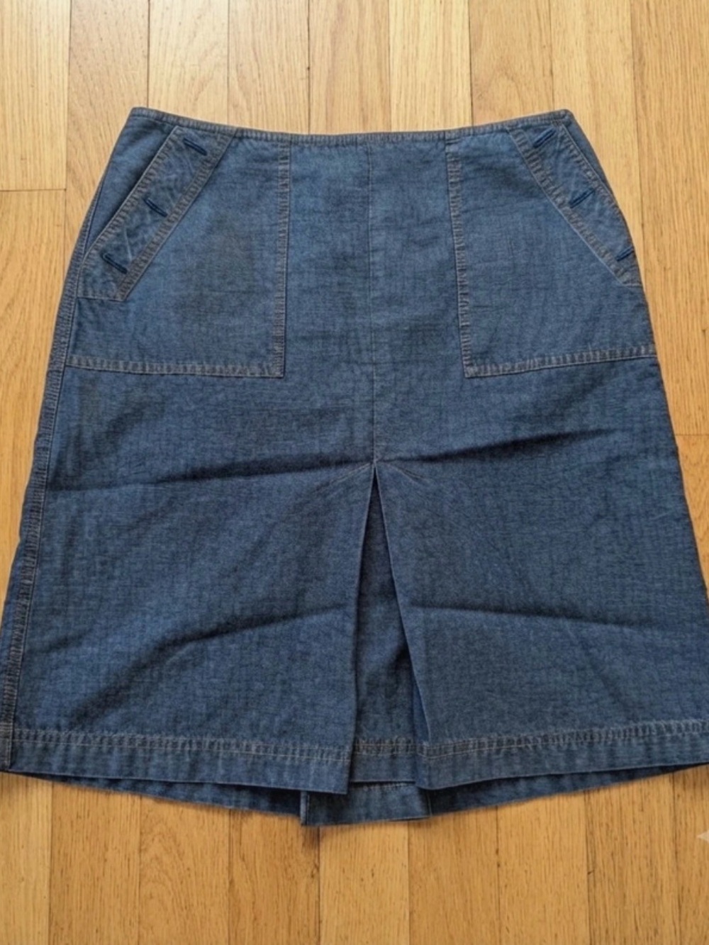 LOFT Denim Pencil Skirt in Blue with Front Vent